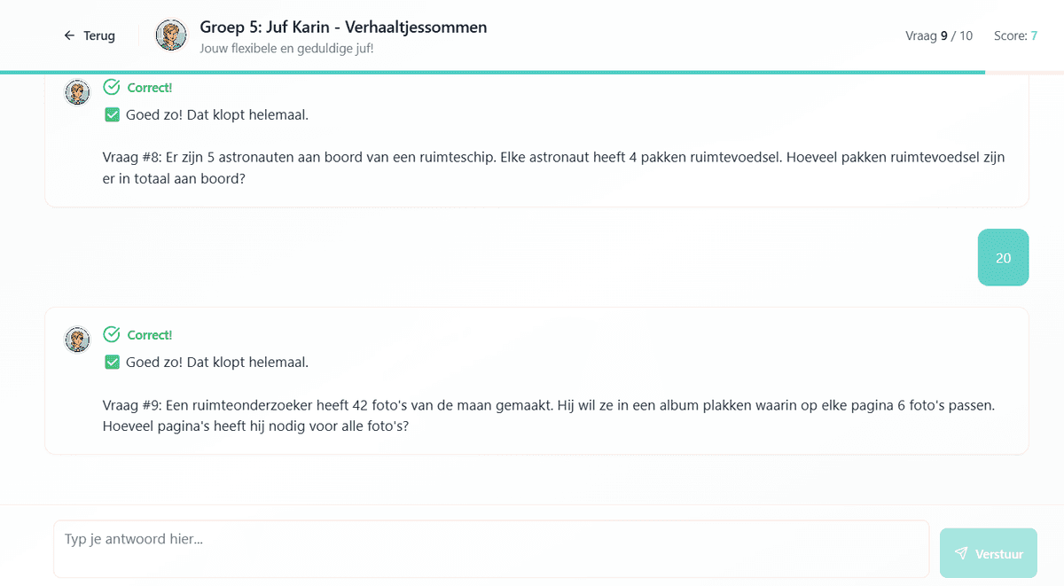 Juf Karin AI begeleiding interface